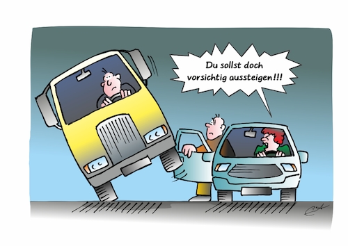 Cartoon: Aussteigen (medium) by Bernd Eisert tagged auto,lkw,aussteigen,kontakt,auto,lkw,aussteigen,kontakt
