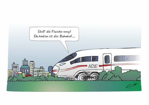 Cartoon: Bahnhof Alkoholverbot (medium) by Bernd Eisert tagged bahn,zug,bahnhof,alkohol,verbot,zugführer,bahn,zug,bahnhof,alkohol,verbot,zugführer