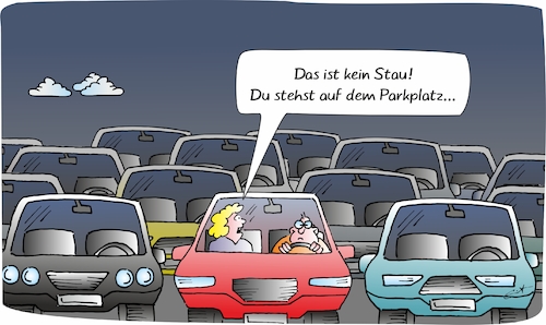 Cartoon: Falscher Stau (medium) by Bernd Eisert tagged auto,parkplatz,stau,warten,irrtum,auto,parkplatz,stau,warten,irrtum