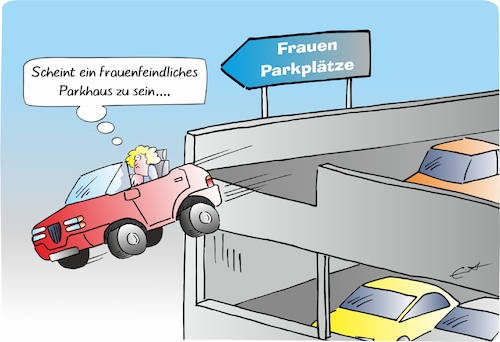 Cartoon: Frauenparkplatz (medium) by Bernd Eisert tagged frauen,auto,parkplatz,hinweis,falle,frauen,auto,parkplatz,hinweis,falle