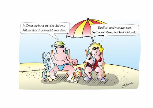 Cartoon: Hitzerekord (medium) by Bernd Eisert tagged hitze,rekord,strand,sonnenschirm,ehepaar,zeitung,deutschland,hitze,rekord,strand,sonnenschirm,ehepaar,zeitung,deutschland