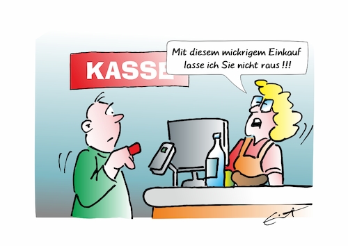 Cartoon: Kleiner Einkauf (medium) by Bernd Eisert tagged einkauf,kasse,artikel,bezahlen,unzufrieden,einkauf,kasse,artikel,bezahlen,unzufrieden