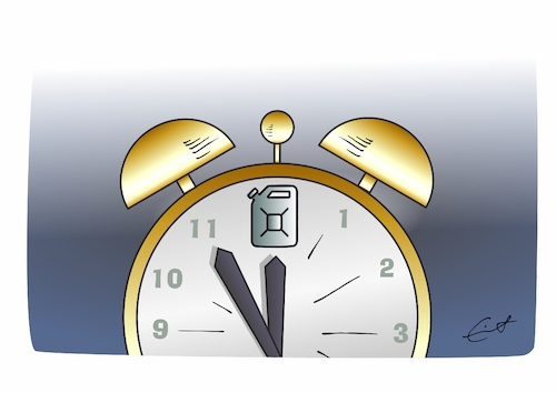 Cartoon: Tankuhr (medium) by Bernd Eisert tagged spritpreise,krieg,teuer,preiserhöhung,mittag,5vor12,politik,auto,spritpreise,krieg,teuer,preiserhöhung,mittag,5vor12,politik,auto