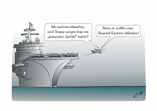 Cartoon: Trumps Gefühl (medium) by Bernd Eisert tagged iran,krieg,amerika,trump,soldaten,flugzeug,sinn,grund,epstein,skandal,iran,krieg,amerika,trump,soldaten,flugzeug,sinn,grund,epstein,skandal