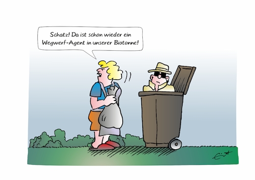 Cartoon: Wegwerfagent (medium) by Bernd Eisert tagged agent,mülltonne,bio,frau,wegwerfen,agent,mülltonne,bio,frau,wegwerfen