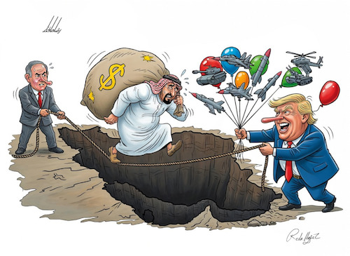 Cartoon: Balloon Deal (medium) by Reda Hafez tagged iran,usa,golf,isreal,weapons,money,trillion