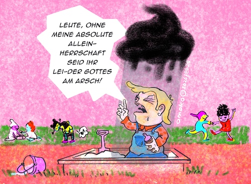 Cartoon: Born To Stink (medium) by omoko tagged donald,baby,stink,ekelbatzen,sandkasten,playground,schwarzwolke,spielverderber,stinky,brat