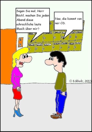 Cartoon: Laute Musik... (medium) by Kritzelspacko78 tagged musik,lautstärke,ruhestörung,cd,mann,frau,nachbarschaft,anwohner,gesellschaft