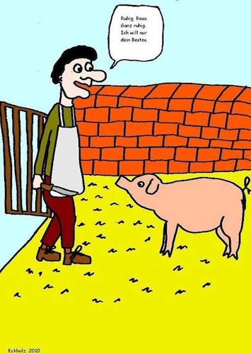 Cartoon: Nur das Beste... (medium) by Kritzelspacko78 tagged schwein,mann,hunger,tierhaltung,schlachten,landwirtschaft,schlachter,gesellschaft