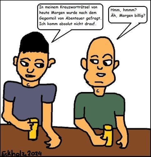 Cartoon: Rätsel... (medium) by Kritzelspacko78 tagged rätsel,gegenteil,abenteuer,männer,kneipe,bar