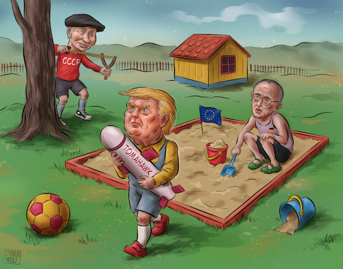 Cartoon: End of the Game (medium) by Cyberwolf tagged trump,putin,merz,usa,germany,russia,eu,tomahawk,nato,trump,putin,merz,usa,germany,russia,eu,tomahawk,nato