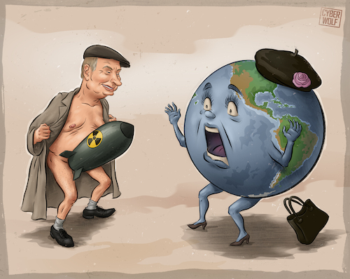 Cartoon: Nuclear Exhibition (medium) by Cyberwolf tagged nuclear,threat,atomic,bomb,russia,putin,war,criminal,world,danger