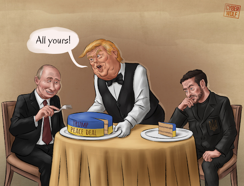 Cartoon: Peace Plan (medium) by Cyberwolf tagged trump,peace,deal,ukraine,putin,war,criminal,zelensky,28,point,plan