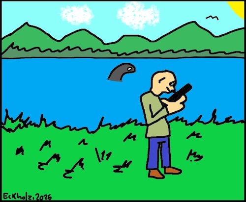 Cartoon: Ohne Worte (medium) by Mr Mampf tagged smartphone,nessie,ignoranz,gleichgültigkeit,gesellschaft,see