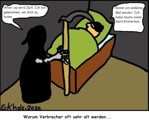 Cartoon: Verbrecher... (medium) by Zeichner1978 tagged alt,verbrecher,kriminalität,mann,geselleschaft,tod,sensenmann,gerichtstermin,verhinderung,hein