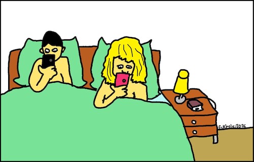 Cartoon: Ohne Worte (medium) by Pummel tagged ignoranz,gesellschaft,smartphone,gleichgültigkeit,ehe,mann,frau,schweigsamkeit