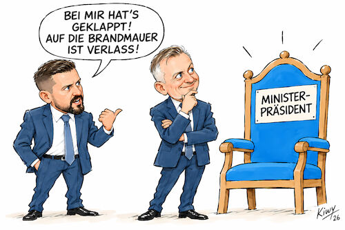 Cartoon: Die Brandmauer wird fallen (medium) by Frank Kiwy tagged sachsen,anhalt,afd,cdu,bsw,brandmauer,landtagspräsident,ministerpräsident,sachsen,anhalt,afd,cdu,bsw,brandmauer,landtagspräsident,ministerpräsident