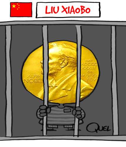 Cartoon: LIU XIAOBO NOBEL PEACE PRICE (medium) by QUEL tagged liu,xiaobo,nobel,peace,price