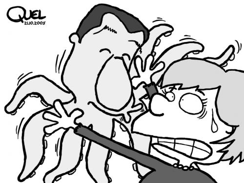 Cartoon: SARKOZY VERY AFFECTIONATE MERKEL (medium) by QUEL tagged sarkozy,affectionate,angela,merkel