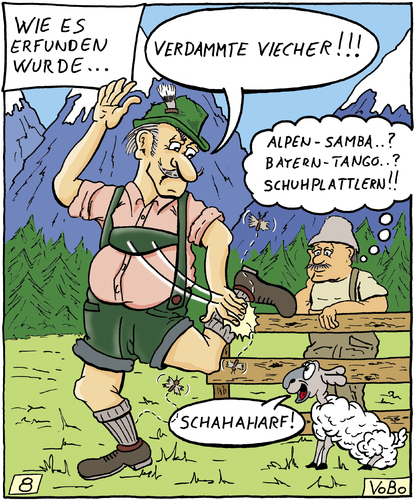 Cartoon: 1vobobild008 (medium) by VoBo tagged alpen,schuh,schuhplattle,scharf,bauer,bayern,tanzen,alpen,schuh,schuhplattle,scharf,bauer,bayern,tanzen,kultur,lederhosen