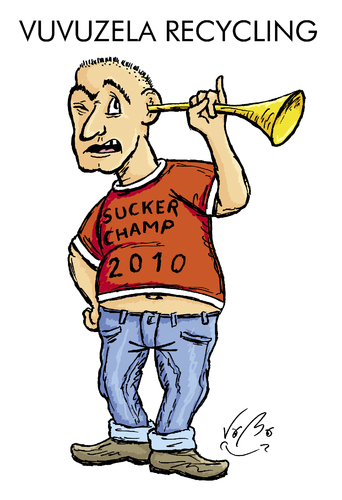 Cartoon: Vuvuzela Recycling (medium) by VoBo tagged vuvuzela,wm,world,cup,fussball,soccer,ohr,ear,hearing,gehör,sport,vuvuzela,wm,sport,gehör,lärm,krach,kultur,afrika,2010,weltmeisterschaft,fußball,fussball,fans,ohren,hören,taubm hörgerät,taubm,hörgerät