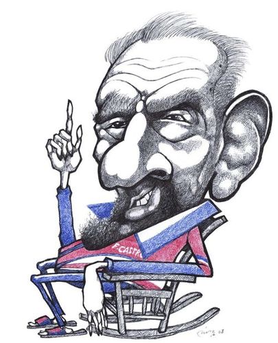 Cartoon: FCR mano en alto (medium) by pincho tagged caricatura,castro,fidel,personajes,revolucion,cuba,presidentes,politica