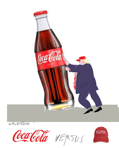 Cartoon: Coca Cola on the grill (medium) by gungor tagged trump,versus,coca,cola,trump,versus,coca,cola