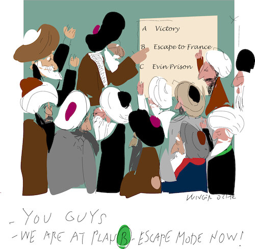 Cartoon: Escape mode (medium) by gungor tagged iran,revolution,2026,iran,revolution,2026