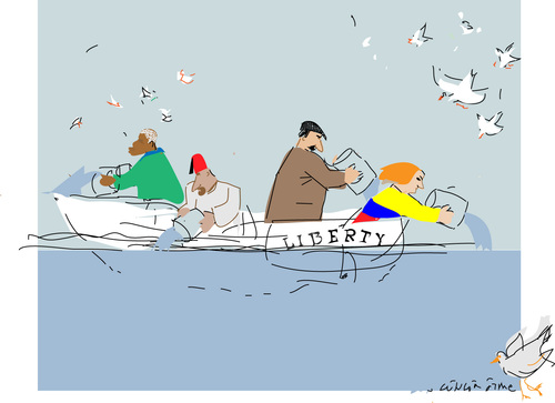 Cartoon: Liberty (medium) by gungor tagged freedom,freedom,boatpeople,flüchtlinge,freiheit,frieden,taube,boot,schiff