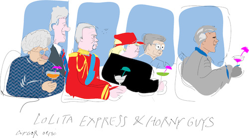Cartoon: Lolita Express (medium) by gungor tagged ghislaine,and,epstein,trial,ghislaine,and,epstein,trial