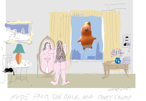 Cartoon: Nude Woman (medium) by gungor tagged uk,usa,trump,baby,nackt,spiegel