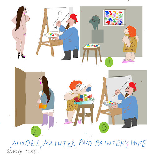 Cartoon: Painter s wife and model (medium) by gungor tagged painter,wife,painter,wife