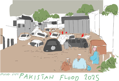 Cartoon: Pakistan flood 2025 (medium) by gungor tagged pakistan,flood,2025,pakistan,flood,2025