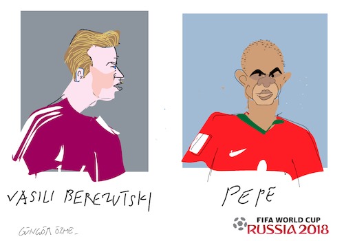 Cartoon: Pepe and V.Berezutski (medium) by gungor tagged world,cup,world,fifa,russia,football,fussball,vasili,berezutski,pepe,portugal,national,player,2018