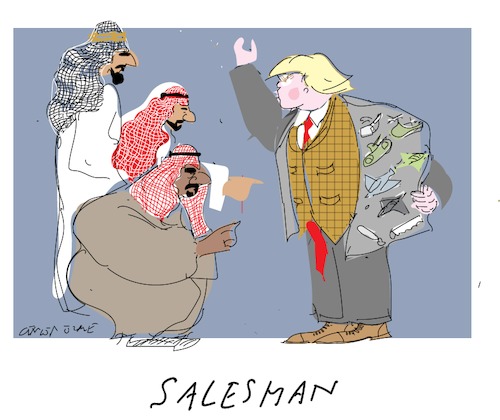 Cartoon: Salesman B (medium) by gungor tagged usa,usa,trump,salman,bin,abdulaziz,mohammad,saudi,arabien
