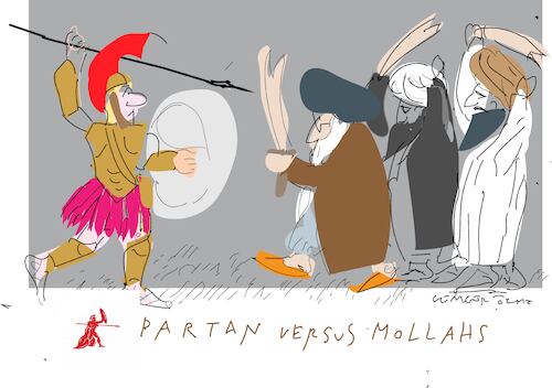 Cartoon: Spartan at the Middle East (medium) by gungor tagged mollahs,fighting,with,spartan,mollahs,fighting,with,spartan