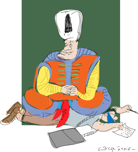 Cartoon: Sultan and Newspaper Man (medium) by gungor tagged turkey
