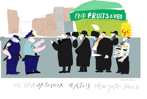 Cartoon: Ultra versus NYPD (medium) by gungor tagged corona,in,new,york,corona,in,new,york