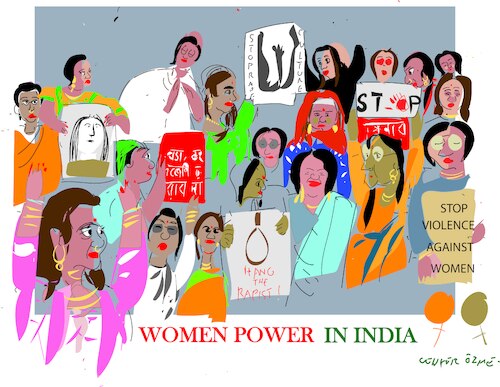 Cartoon: Women is rioting in India (medium) by gungor tagged women,riots,against,rape,2024,women,riots,against,rape,2024