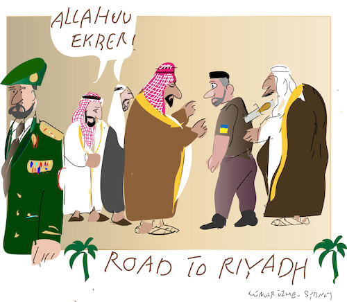 Cartoon: Zelenskyy in Jeddah (medium) by gungor tagged zelenskyy,in,saudi,arabia,zelenskyy,in,saud,arabia