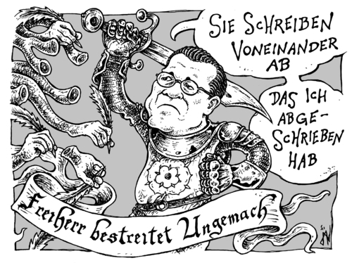 Cartoon: Freiherr bestreitet Ungemach (medium) by JP tagged guttenberg,plagiat,doktor,plagiatsaffäre,guttenberg,plagiat,doktor,plagiatsaffäre,affäre