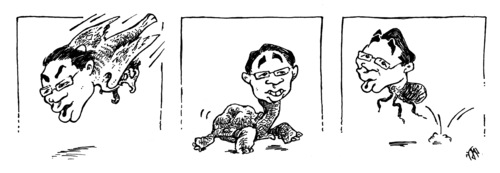 Cartoon: liberale evolution (medium) by JP tagged rösler,fdp,wandel,floh,schildkröte,falke