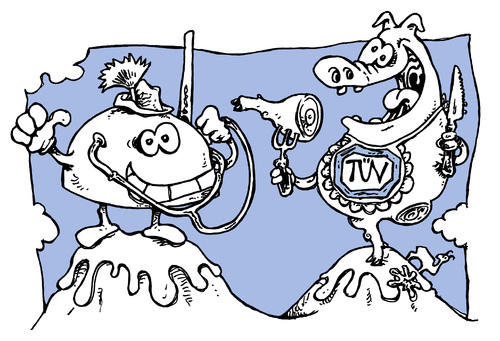 Cartoon: Tüv-geprüft (medium) by JP tagged tüv,akw,atomkraft,bayern,moratorium,söder,tüv,akw,atomkraft,bayern,moratorium,söder