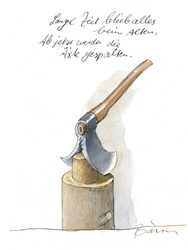 Cartoon: Lange Zeit... (medium) by Peter Bauer tagged hauklotz,axt