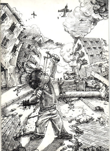 Cartoon: war and kid (medium) by gereksiztarama tagged childhood