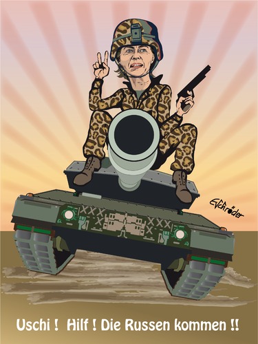 Cartoon: Bundeswehr Renovierung (medium) by ESchröder tagged verteidigungsministerin,ursula,von,der,leyen,bundeswehr,panzer,panzertruppe,investitionsstau,aufrüstung,nato,eingreiftruppe