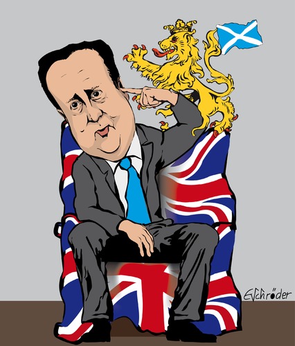 Cartoon: Cameron (medium) by ESchröder tagged david,cameron,tories,snp,nicola,sturgeon,unterhauswahl,schottischer,löwe,löwengebrüll,downing,street,56,schottische,mandate,westminster,konservative