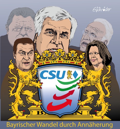 Cartoon: CSU Wandel (medium) by ESchröder tagged csu,seehofer,aigner,söder,stoiber,strauss,bayern,afd,wandel,durch,annäherung,eschröder,karikatur