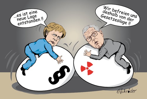 Cartoon: Neue Lage (medium) by ESchröder tagged merkel,atom,wahlkampf,sicher