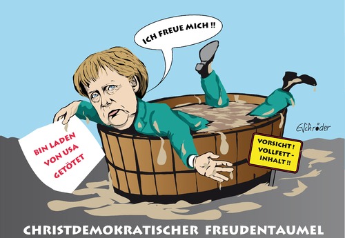 Cartoon: Politik aus dem Fettnapf (medium) by ESchröder tagged bin,laden,terror,tot,freude,merkel,statement,pakistan,fettnapf